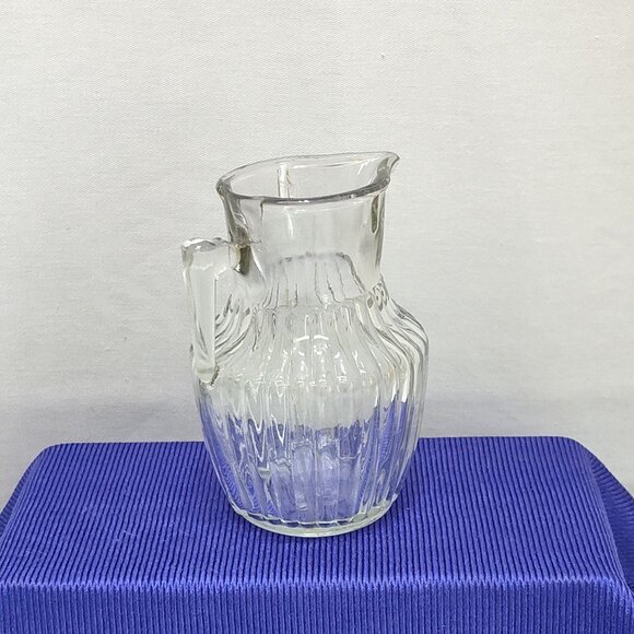 Miniature Glass Syrup Pitcher Dispenser Ribbed Design Handle For Individual Use - Picture 3 of 7